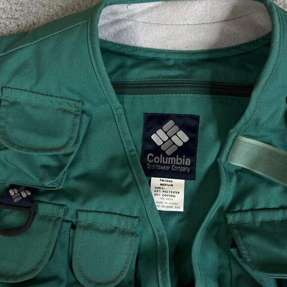Vintage Columbia Sportswear Fly Fishing Vest Men Medium Green Tackle FM1010 - Picture 3 of 11